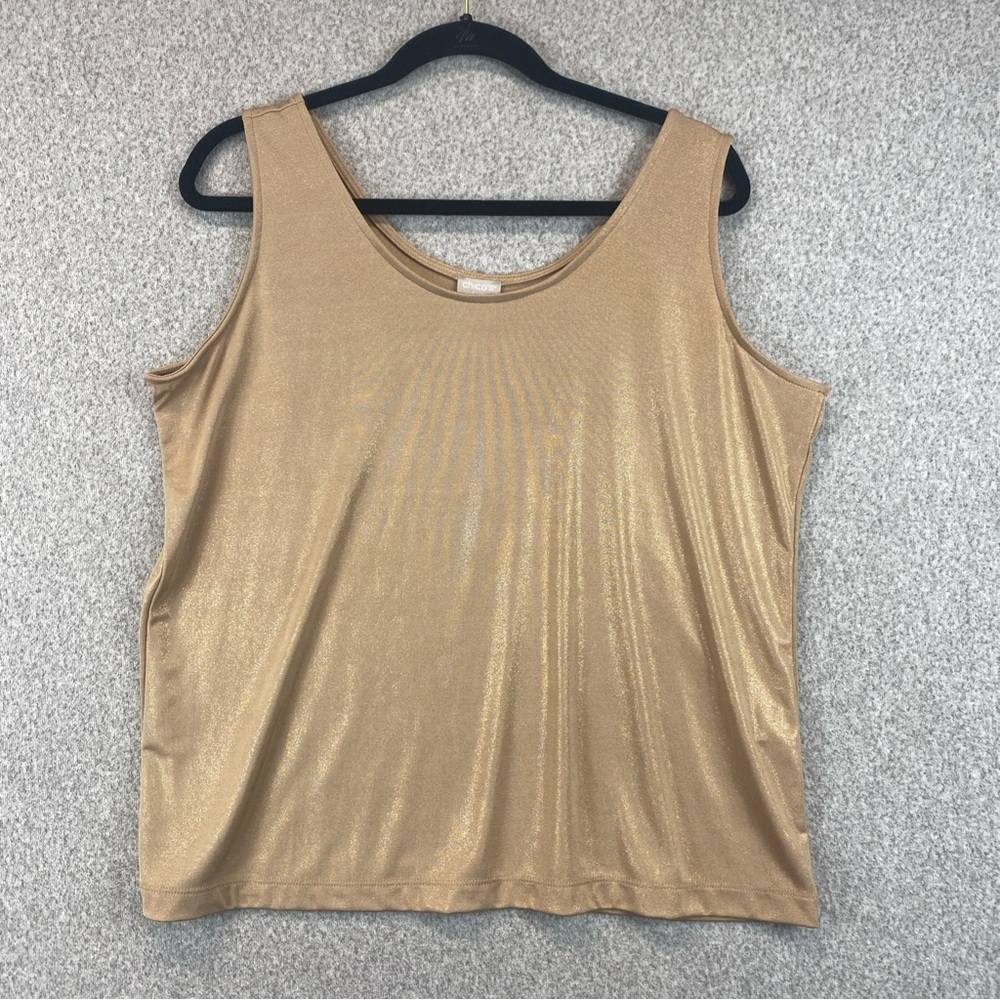 Chicos Travelers Size 3 (XL) Gold Sleeveless Wrinkle Resist Liquid Knit Tank